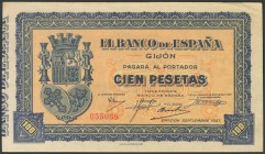 100 Pesetas. Septiembre 1937. Sin serie. (Edifil 2017: 399). EBC.