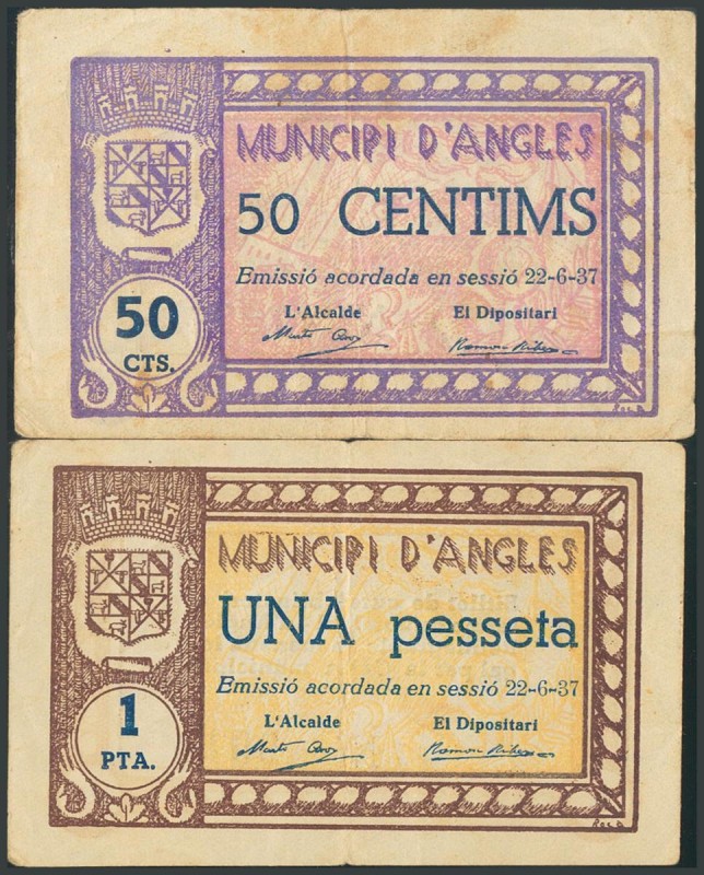 ANGLES (GERONA). 50 Céntimos y 1 Peseta. 22 de Junio de 1937. (González: 6290, 6...