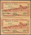 BALAGUER (LERIDA). 50 Céntimos, dos billetes con numeraciones muy cercanas. 3 de Agosto de 1937. (González: 6487). EBC.
