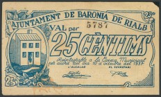 BARONIA DE RIALB (LERIDA). 25 Céntimos. 10 de Octubre de 1937. (González: 6903). BC.