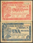 BERGA (BARCELONA). 50 Céntimos y 1 Peseta. 10 de Mayo de 1937. (González: 7037/38). MBC.
