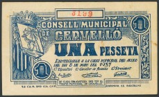 CERVELLO (BARCELONA). 1 Peseta. 8 de Mayo de 1937. (González: 7553). MBC+.