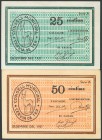 CERVIA DE TER (GERONA). 25 Céntimos y 50 Céntimos. Diciembre 1937. Serie A, ambos. (González: 7592/93). Inusual serie completa. SC-.