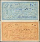 COLLBATO (BARCELONA). 50 Céntimos y 1 Peseta. (1938ca). (González: 7633, 7634). Raros. MBC.