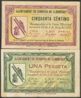 CORBERA DE LLOBREGAT (BARCELONA). 50 Céntimos y 1 Peseta. 6 de Junio de 1937. (González: 7672/73). Inusual serie completa. MBC.
