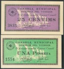 DOMENYS DEL PENEDES (TARRAGONA). 25 Céntimos y 1 Peseta. Septiembre 1937. (González: 7715/16). Serie completa. SC.