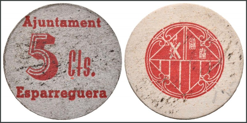 ESPARREGUERA (BARCELONA). 5 Céntimos. (1938ca). (González: 7755). Muy raro. EBC....