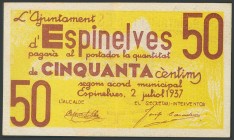 ESPINELVES (GERONA). 50 Céntimos. 2 de Julio de 1937. (González: 7761). Raro. EBC.