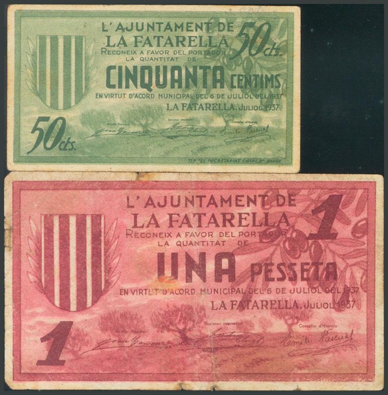 FATARELLA (TARRAGONA). 50 Céntimos y 1 Peseta. 6 de Julio de 1937. (González: 78...