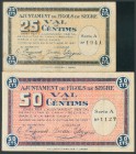 FIGOLS DE SEGRE (LERIDA). 25 Céntimos y 50 Céntimos. 25 de Octubre de 1937. Serie A, ambos. (González: 7847, 7848). El 25 cts raro y el 50 cts muy rar...