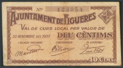FIGUERES (GERONA). 10 Céntimos. 30 de Noviembre de 1937. (González: 7852). EBC.