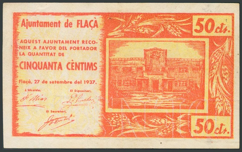 FLAÇA (GERONA). 50 Céntimos. 27 de Septiembre de 1937. (González: 7882). MBC.