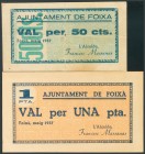 FOIXA (GERONA). 50 Céntimos y 1 Peseta. Mayo 1937. (González: 7902/03). Inusual serie completa. MBC/EBC.