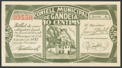 GANDESA (TARRAGONA). 10 Céntimos. 17 de Septiembre de 1937. Serie A. (González: 7961). SC.