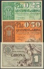 GERONA. 25 Céntimos, 50 Céntimos y 1 Peseta. Abril 1937 y Junio 1937. El 1 pts serie A. (González: 8030, 8031/32). MBC/SC-.
