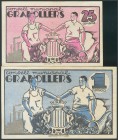 GRANOLLERS (BARCELONA). 25 Céntimos y 1 Peseta. 1 de Junio de 1937. Series 7 y A, respectivamente. (González: 8111/12). Serie completa. EBC/MBC.
