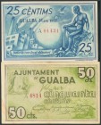 GUALBA (BARCELONA). 25 Céntimos y 50 Céntimos. Mayo 1937. Serie A, ambos. (González: 8139/40). Inusual serie completa. MBC+.