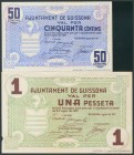GUISSONA (LERIDA). 50 Céntimos y 1 Peseta. 2 de Agosto de 1937. (González: 8180, 8181). SC/EBC+.