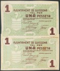 GUISSONA (LERIDA). 1 Peseta, 2 billetes. 2 de Agosto de 1937. Sin numeración. (González: 8181). EBC+.