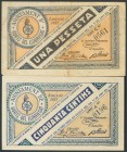 HORST DEL LLOBREGAT (BARCELONA). 50 Céntimos y 1 Peseta. 11 de Julio de 1937. Series A y C, respectivamente. (González: 8203/04). Inusual serie comple...