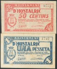 HOSTALRIC (GERONA). 50 Céntimos y 1 Peseta. Junio 1937. (González: 8232/33). Serie completa. MBC.