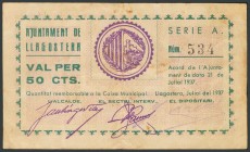 LLAGOSTERA (GERONA). 50 Céntimos. 12 de Mayo de 1937. Serie A. (González: 8336). Inusual. MBC.