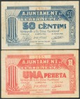 LLAVANERES (BARCELONA). 50 Céntimos y 1 Peseta. (1937ca). (González: 8349/50). Rara serie completa. MBC.