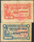 VILASSAR DE MAR (BARCELONA). 50 Céntimos y 1 Peseta. (1938ca). (González: 10866/67). Serie completa. MBC.