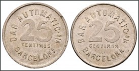 Ficha por valor de 25 Céntimos, emitido por "el bar Automático", de Barcelona. EBC.