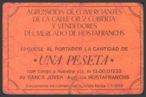 BARCELONA (1978). Vale de 1 Peseta de la Agrupación de Comerciantes del Mercado de Hostafranchs. MBC.