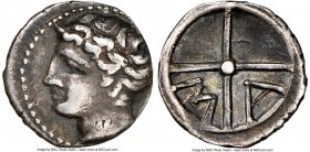 GAUL. Massalia. Ca. 350-150 BC. AR obol (10mm, 12h). NGC Choice VF, edge filing. Bare head of Apollo left / MA within two spokes of a wheel. SNG Copen...