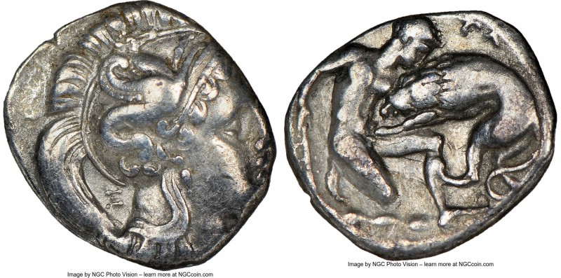 CALABRIA. Tarentum. Ca. 380-280 BC. AR diobol (11mm, 5h). NGC Choice VF. Ca. 325...