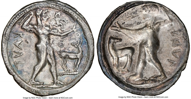 BRUTTIUM. Caulonia. Late 6th century BC. AR stater or nomos (27mm, 7.29 gm, 1h)....
