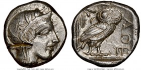 ATTICA. Athens. Ca. 440-404 BC. AR tetradrachm (23mm, 17.17 gm, 4h). NGC Choice AU 5/5 - 2/5, test cut. Mid-mass coinage issue. Head of Athena right, ...