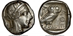 ATTICA. Athens. Ca. 440-404 BC. AR tetradrachm (23mm, 17.17 gm, 7h). NGC Choice XF 5/5 - 4/5. Mid-mass coinage issue. Head of Athena right, wearing cr...