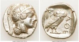 ATTICA. Athens. Ca. 440-404 BC. AR tetradrachm (26mm, 17.16 gm, 7h). AU, brushed. Mid-mass coinage issue. Head of Athena right, wearing crested Attic ...