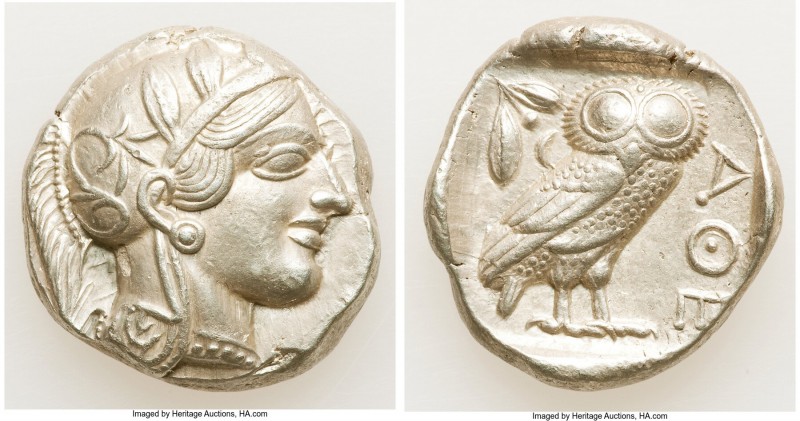 ATTICA. Athens. Ca. 440-404 BC. AR tetradrachm (25mm, 17.15 gm, 2h). AU. Mid-mas...