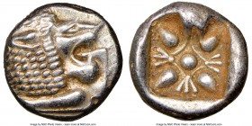 IONIA. Miletus. Ca. late 6th-5th centuries BC. AR 1/12 stater or obol (8mm). NGC AU. Milesian standard. Forepart of roaring lion left, head reverted /...