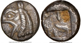 IONIA. Phocaea. Ca. late 6th-early 5th centuries BC. AR diobol or hemidrachm (8mm). NGC Choice XF. Head of Griffin left / Quadripartite incuse square....