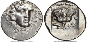 CARIAN ISLANDS. Rhodes. Ca. 125-88 BC. AR hemidrachm (13mm, 12h). NGC Choice XF, brushed. 'Plinthophoric' coinage. Uncertain magistrate. Radiate head ...