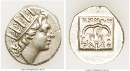 CARIAN ISLANDS. Rhodes. Ca. 88-84 BC. AR drachm (13mm, 2.54 gm, 12h). VF. Plinthophoric standard, Zenon, magistrate. Radiate head of Helios right / ZH...