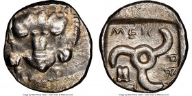 LYCIAN DYNASTS. Mithrapata (ca. 390-360 BC). AR sixth-stater (12mm, 1.32 gm, 6h). NGC Choice AU 4/5 - 5/5. Uncertain mint. Lion scalp facing / MEΘ-PAΠ...