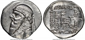 PARTHIAN KINGDOM. Mithradates II (ca. 121-91 BC). AR drachm (21mm, 12h). NGC AU. Rhagae, ca. 96/5-93/2 BC. Bust left, wearing tiara with ear flap, tor...