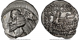 PARTHIAN KINGDOM. Phraates IV (ca. 38-2 BC). AR drachm (20mm, 11h). NGC AU, brushed. Mithradatkart. Diademed and draped bust left, wart on forehead; e...