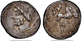 L. and C. Memmius L.f. Galeria (ca. 87 BC). AR denarius (17mm, 7h). NGC Choice XF. Rome. EX•S•C, laureate head of Saturn left; CIIT (retrograde) below...