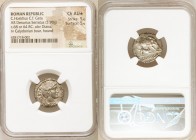 C. Hosidius C.f. Geta (68 or 64 BC). AR serrate denarius (18mm, 3.98 gm, 5h). NGC Choice AU S 5/5 - 5/5. Rome. III•VIR / GETA, draped bust of Diana ri...