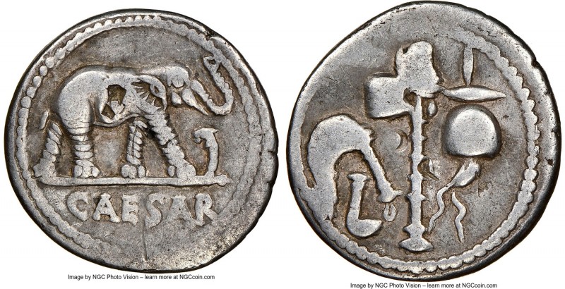Julius Caesar, as Dictator (49-44 BC). AR denarius (18mm, 3.85 gm, 7h). NGC VF 5...