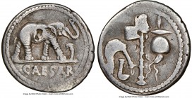 Julius Caesar, as Dictator (49-44 BC). AR denarius (18mm, 3.85 gm, 7h). NGC VF 5/5 - 3/5, bankers marks. Military mint traveling with Caesar in northe...