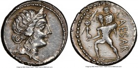 Julius Caesar, as Dictator (49-44 BC). AR denarius (17mm, 3.87 gm, 7h). NGC AU 3/5 - 4/5. Military mint traveling with Caesar in North Africa, 48-46 B...