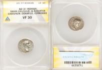 Gaius 'Caligula' (AD 37-41), with Divus Augustus. AR denarius (19mm, 7h). ANACS VF 30. Lugdunum, AD 37. C•CAESAR AVG GERM P M TR POT COS, bare head of...